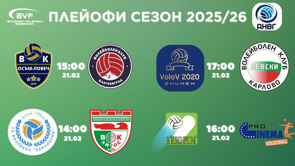 Плейофите в А НВГ при мъжете започват на 21 февруари